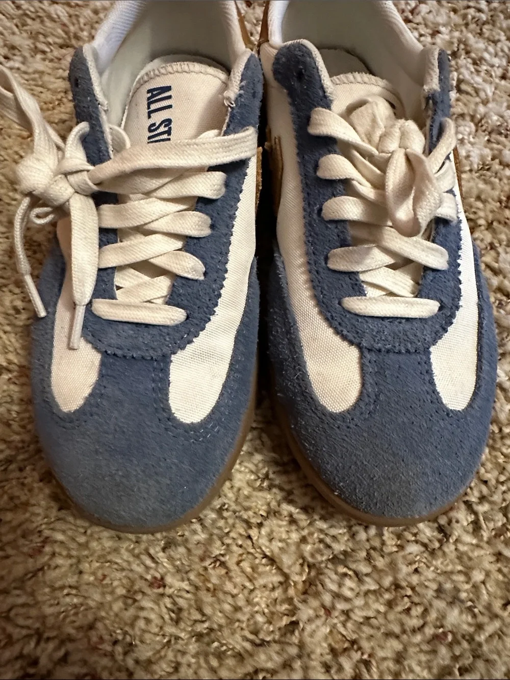 Converse Kids Suede & Canvas Sneakers in Blue and Cream with Tan Heel size 3.5